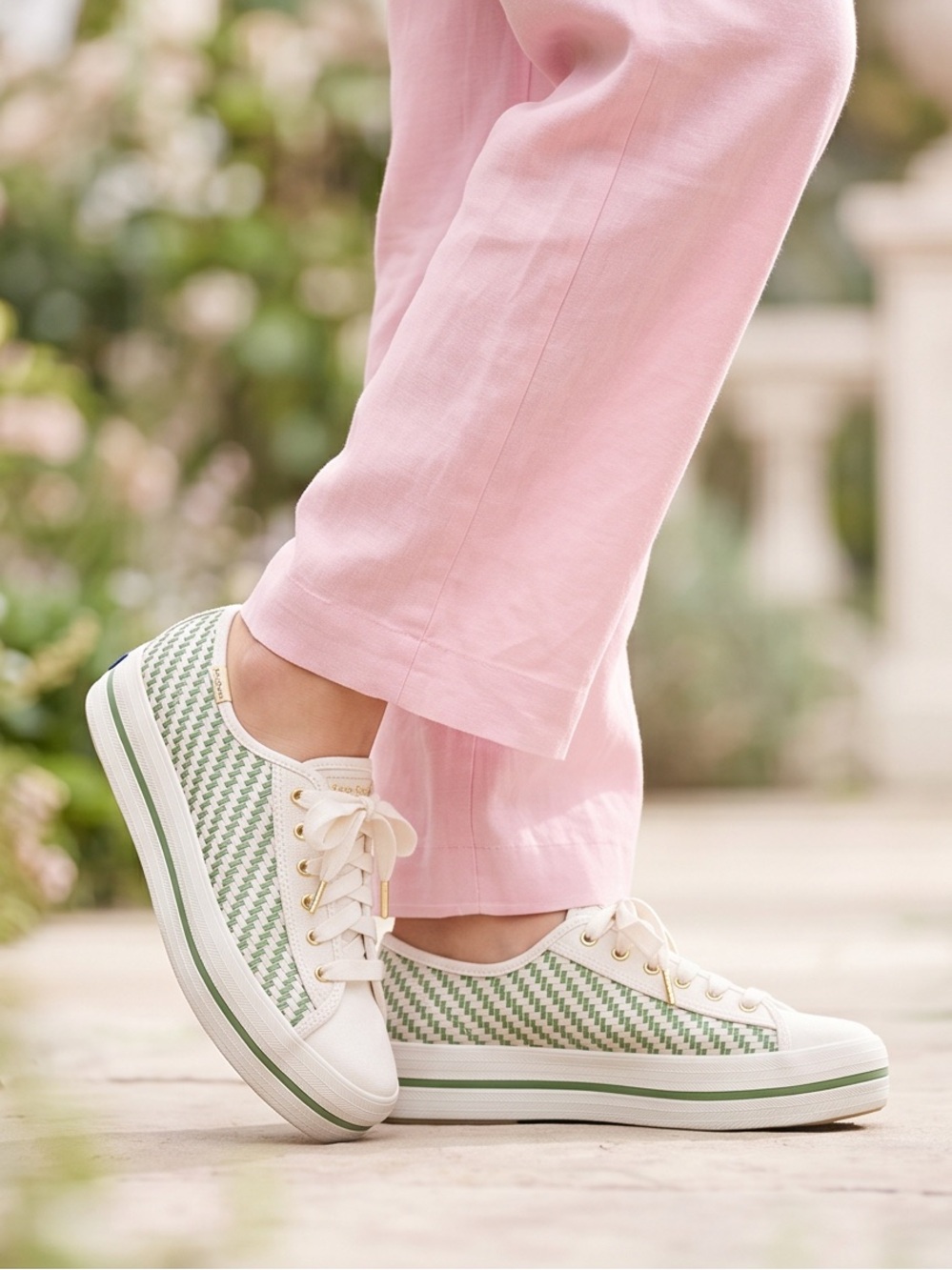 Kate Spade X Keds Green Woven Platform Lace-Up Sneakers size 6.5 - Picture 2 of 7
